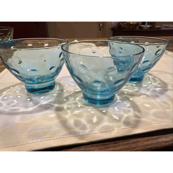 10 Pc 1950s Hazel Atlas Capri Dots Azure Blue Whisky Glasses Cups Saucers Custar - Picture 2 of 15